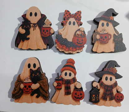 Ghost Halloween Wooden Block Shelf Sitter