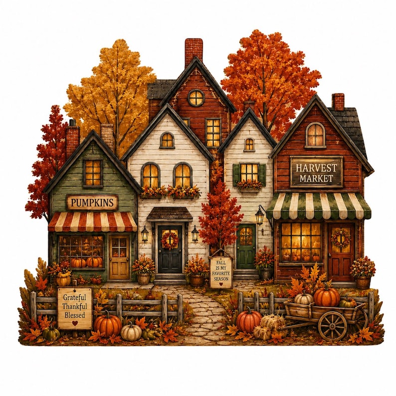 Fall Harvest Village Wooden Block Decor