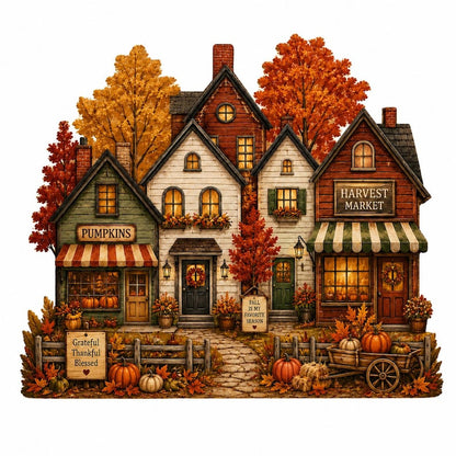 Fall Harvest Village Wooden Block Decor