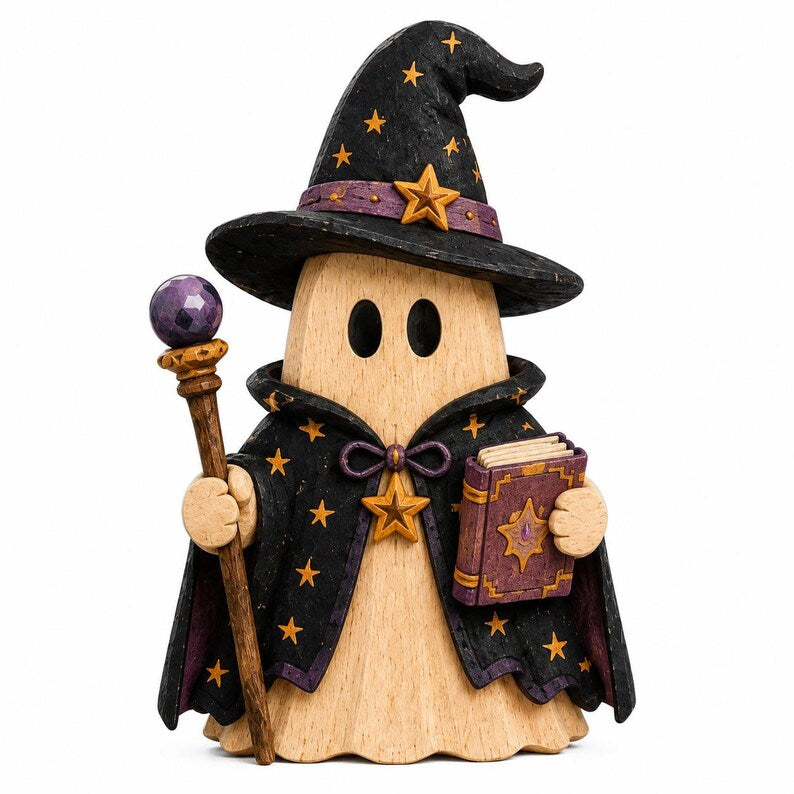 Witchy Halloween Ghost Wooden Block Decor